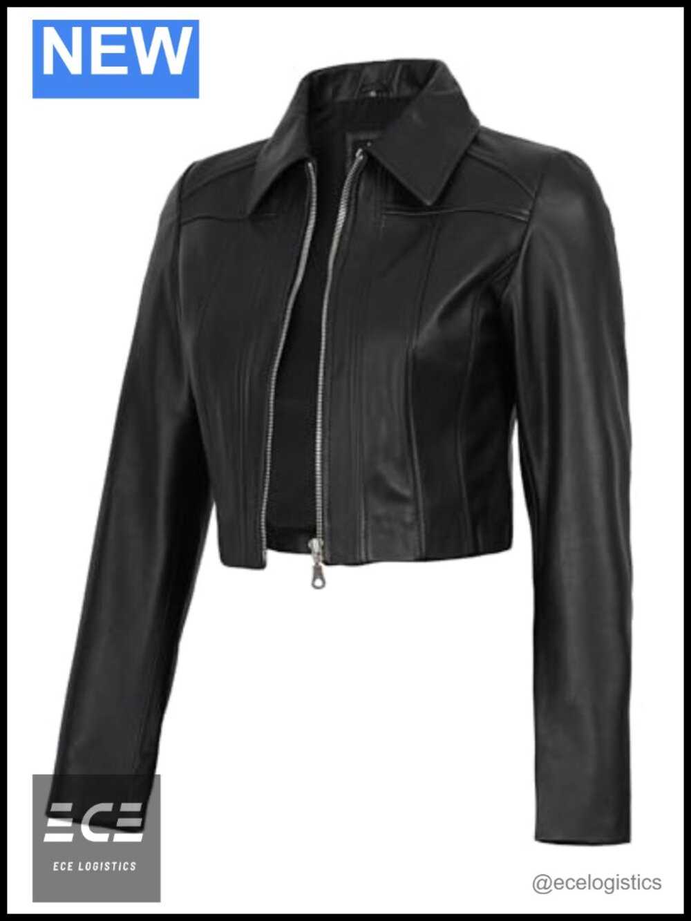 100% Real Lambskin Cropped Leather Jacket Zipper Closure